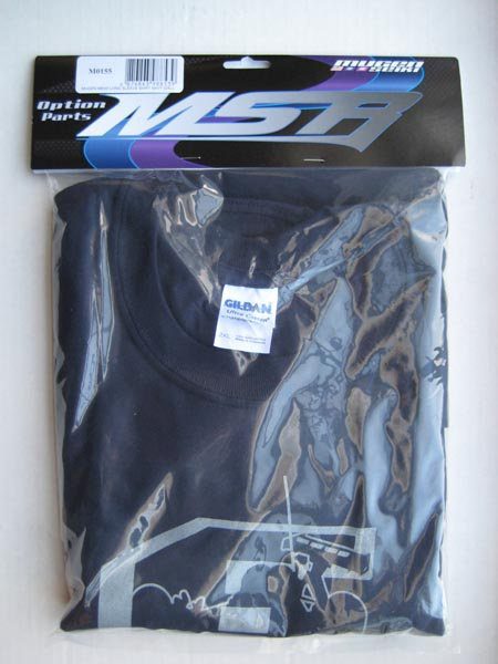 A package of black t-shirt with a logo on it.