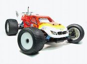A close up of an rc car on the ground
