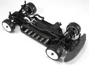 A black and white photo of an rc car.
