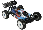 A blue and red remote controlled car