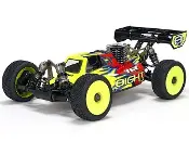 A yellow and black buggy is on the ground