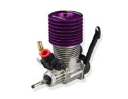 A purple engine with two different valves on it.