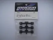 A set of four black plastic nuts in packaging.