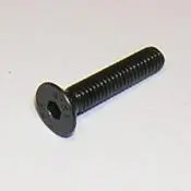 A black screw with a hole in the center.