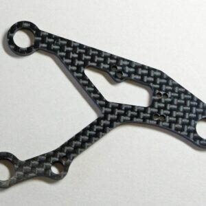 Carbon fiber component with four circular holes.