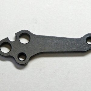 Black metal bracket with multiple holes.