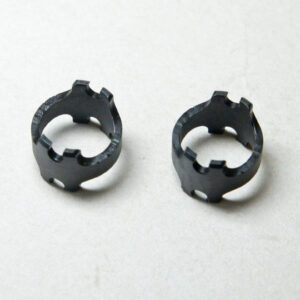 Two black metal rings on white background.