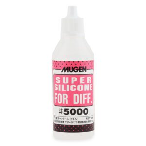 Silicone oil bottle with pink label.